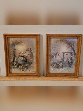 Vintage Andres Orpinas Framed Lithograph Print Set of 2 Cottagecore Wall Art 9x7